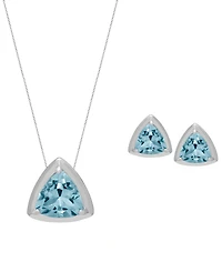 Macy's 2-Pc. Genuine Blue Topaz (2.98 ct. t.w.) Trillion Pendant Necklace and Stud Earrings Set Sterling Silver