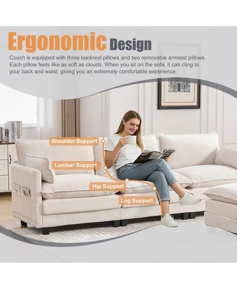 Streamdale Furniture 102" Oversized Modular Sectional Sofa with Movable Ottoman