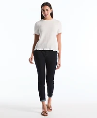 Rafaella Petite Puckered Ruffle Short-Sleeve Top