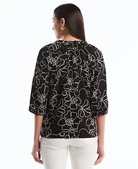 Rafaella Petite Floral Embroidered 3/4-Sleeve Blouse