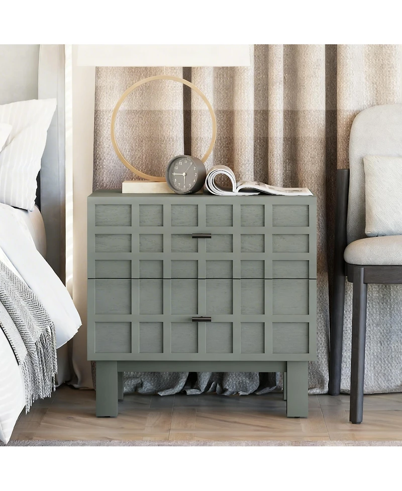 Yigii Light Green Nightstand with Grid Design