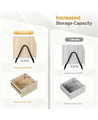 Yigii Rattan Nightstand with Charging Station and Storage