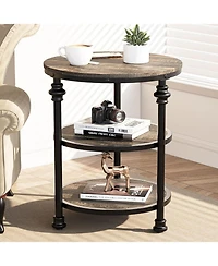 gaomon Round End Table, Small Side Table with 3 Shelves for Living Room, Bedroom, Night Stand Accent Coffee Table with Steel Frame