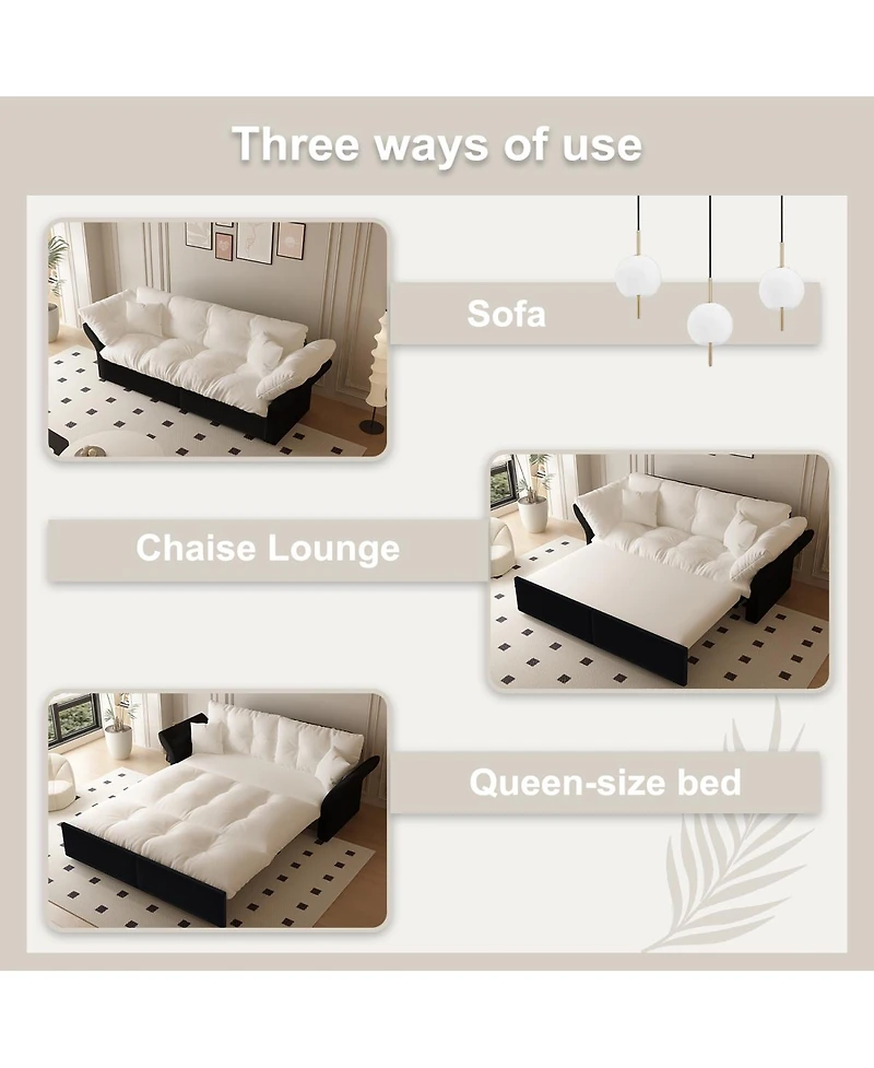 Streamdale Furniture Queen Pull Out Sofa Bed, 3-in-1 Convertible Sleeper Tufted Sofa with 2 Pillows