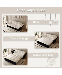 Streamdale Furniture Queen Pull Out Sofa Bed, 3-in-1 Convertible Sleeper Tufted Sofa with 2 Pillows