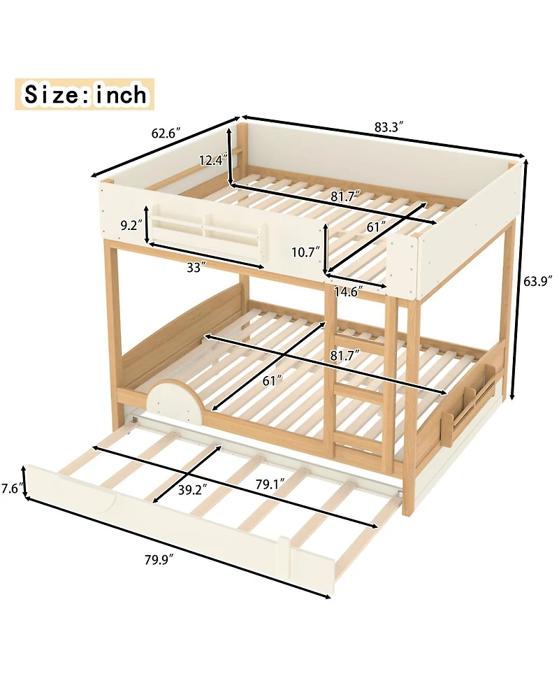 Streamdale Queen Bunk Bed with Trundle, Bookshelf, and Auto Design for Kids
