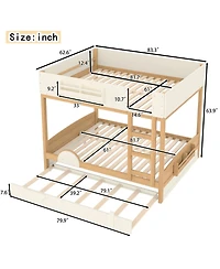 Streamdale Queen Bunk Bed with Trundle, Bookshelf, and Auto Design for Kids
