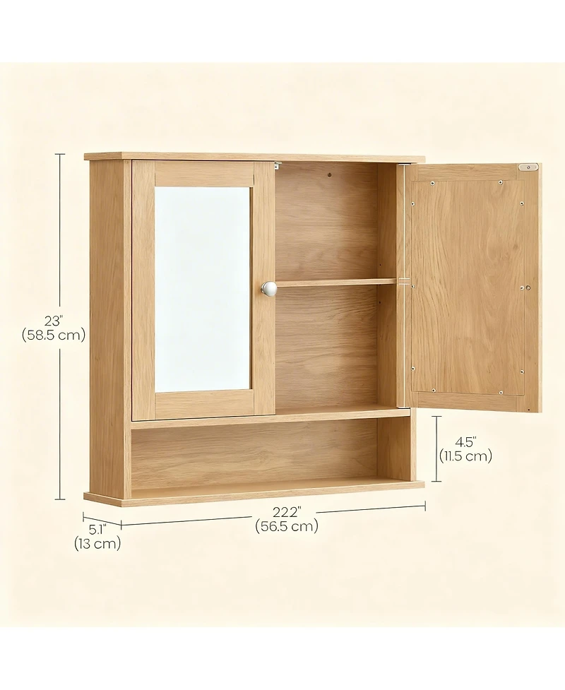 Yigii Bathroom Mirror Cabinet with 2 Doors, Adjustable Shelf, Open Compartment, Easy Assembly