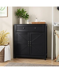 Sideboard Buffet Cabinet, Storage Cabinet with Drawer and Adjustable Shelf, Barn Door