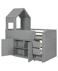 Streamdale Furniture Twin Size Wooden Loft Bed with Desk, Drawers,Cabinets