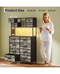 gaomon Dresser for Bedroom Drawer Fabric Chest with Led Lighting, Power Outlet and Open Shelves, Wood Top & Metal Frame for Bedroom, Hallway