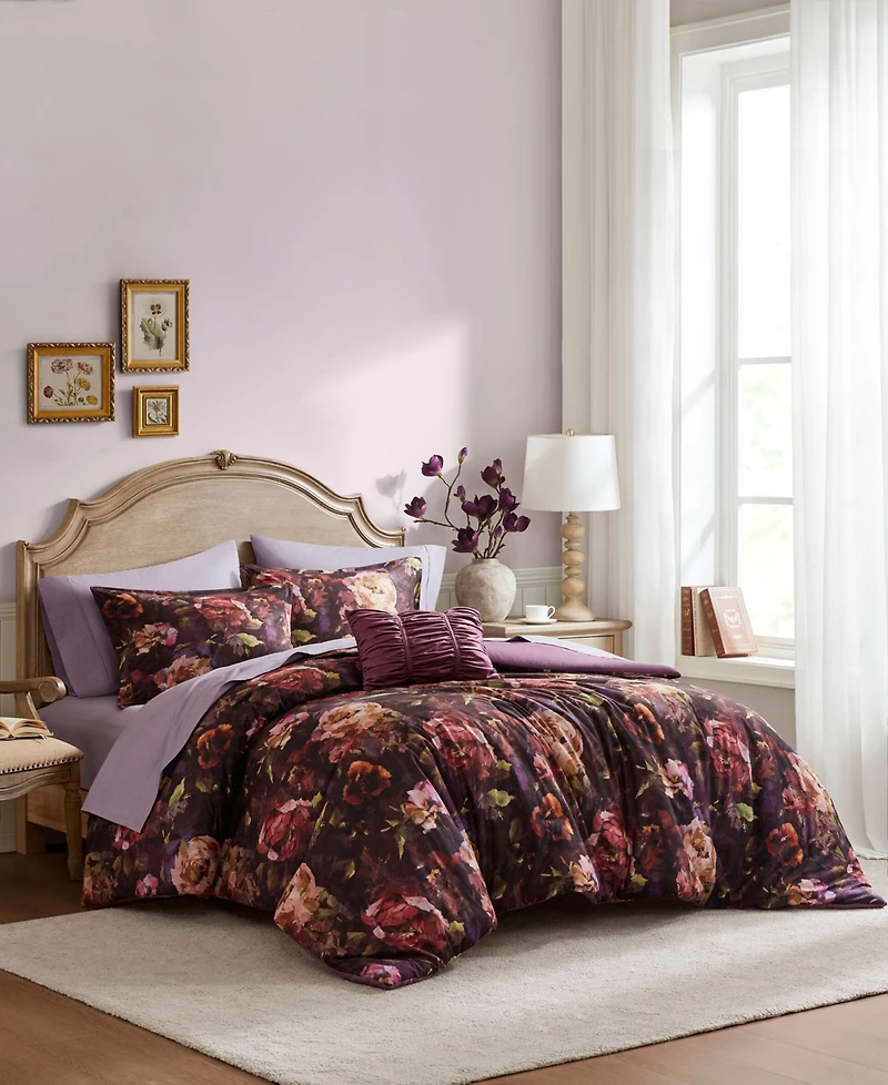 Madison Park Seraphina Velvet Floral Print 4-Pc. Comforter Set
