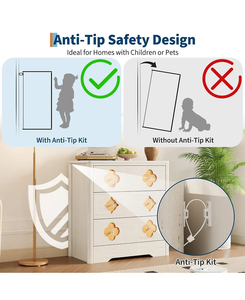gaomon Dresser for Bedroom, Chest of Dressers Tall Dresser for Closet with 3 Decorative Drawer Front Boho Night Stand