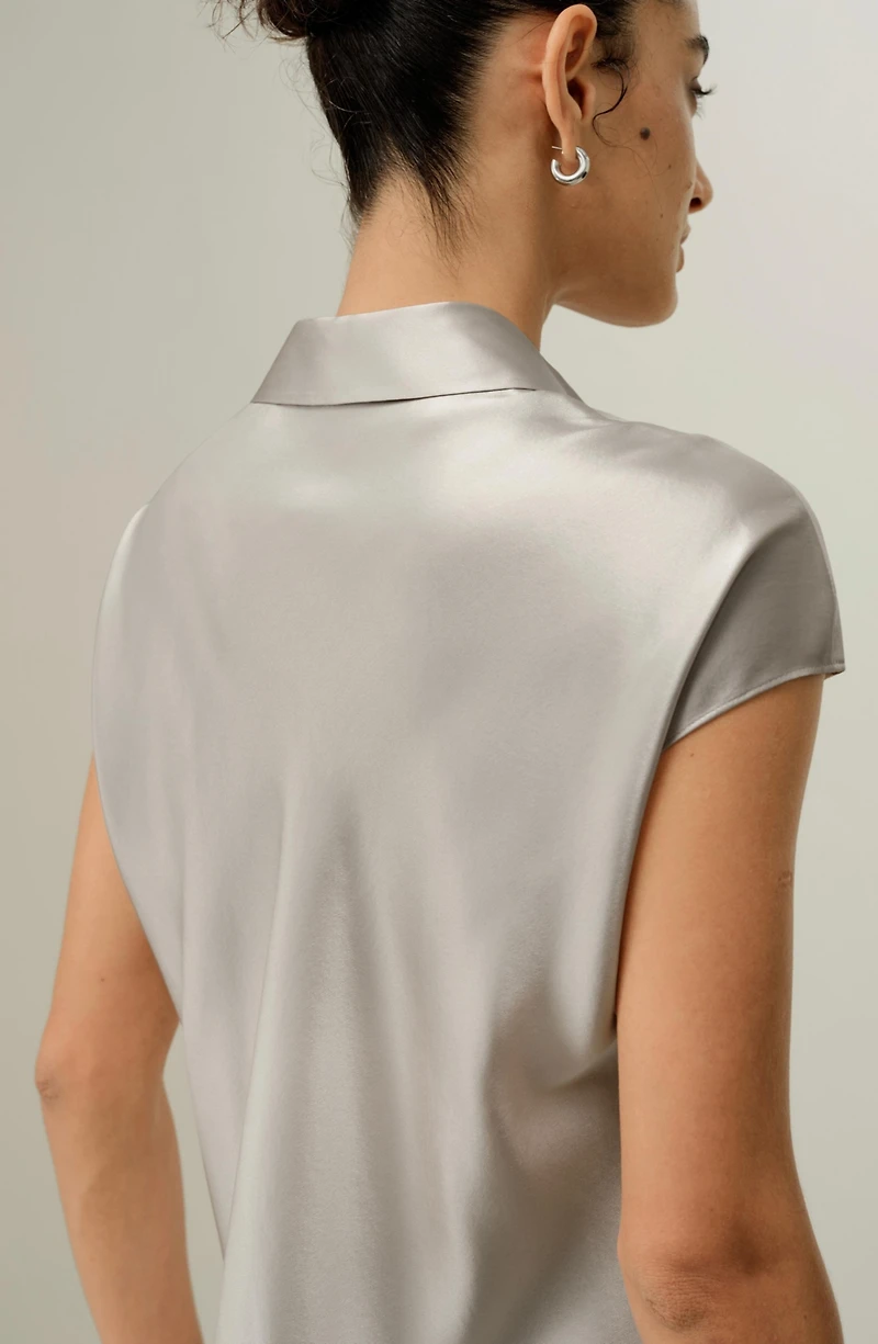 Lilysilk Women's Bias Cut Cap-Sleeve Silk Shirt