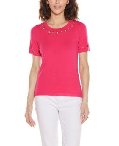 Belldini Womens Grommet Detail Crew Neck Sweater