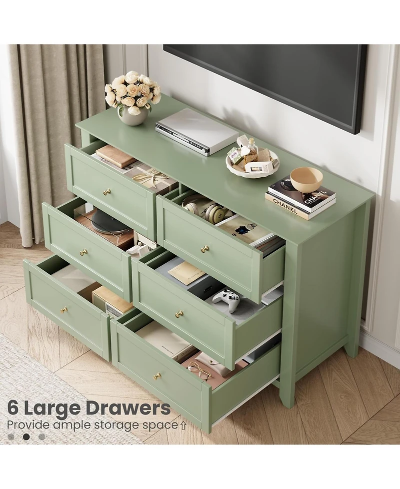 gaomon 6-Drawer Dresser for Bedroom, Large Wooden Chest with Deep Drawers and Metal Knobs for Entryway
