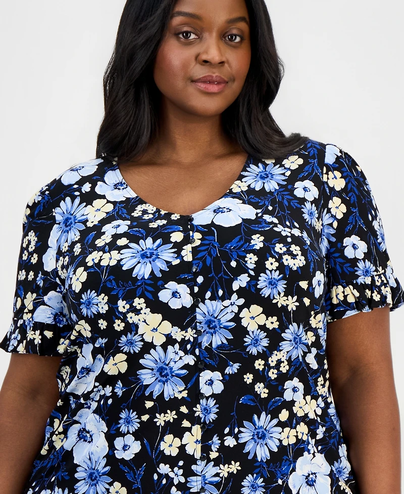 Anne Klein Essentials Plus V-Neck Short-Sleeve Top