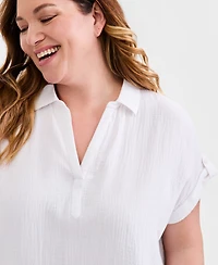 Style & Co Plus Cotton Gauze Collared Popover Top, Macy's Exclusive