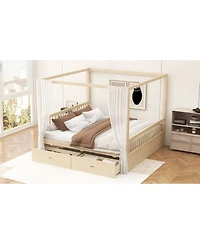 Streamdale Furniture Wooden Canopy Bed with Storage Drawers, King size