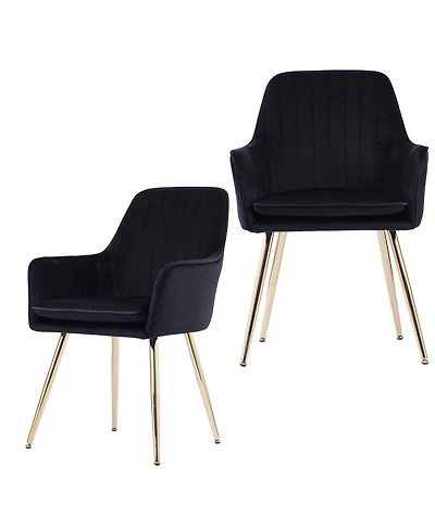 Streamdale Velvet Dining Chairs (Set of 2) - Black, Gold Legs