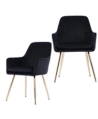 Streamdale Velvet Dining Chairs (Set of 2) - Black, Gold Legs