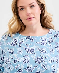 Style & Co Plus Size Printed Boat-Neck Elbow-Sleeve Top, Macy's Exclusive