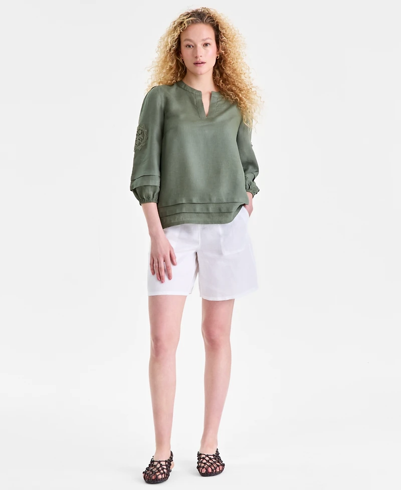 Charter Club Women's 100% Linen Pintuck-Trim Top, Macy's Exclusive