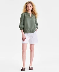 Charter Club Women's 100% Linen Pintuck-Trim Top, Macy's Exclusive