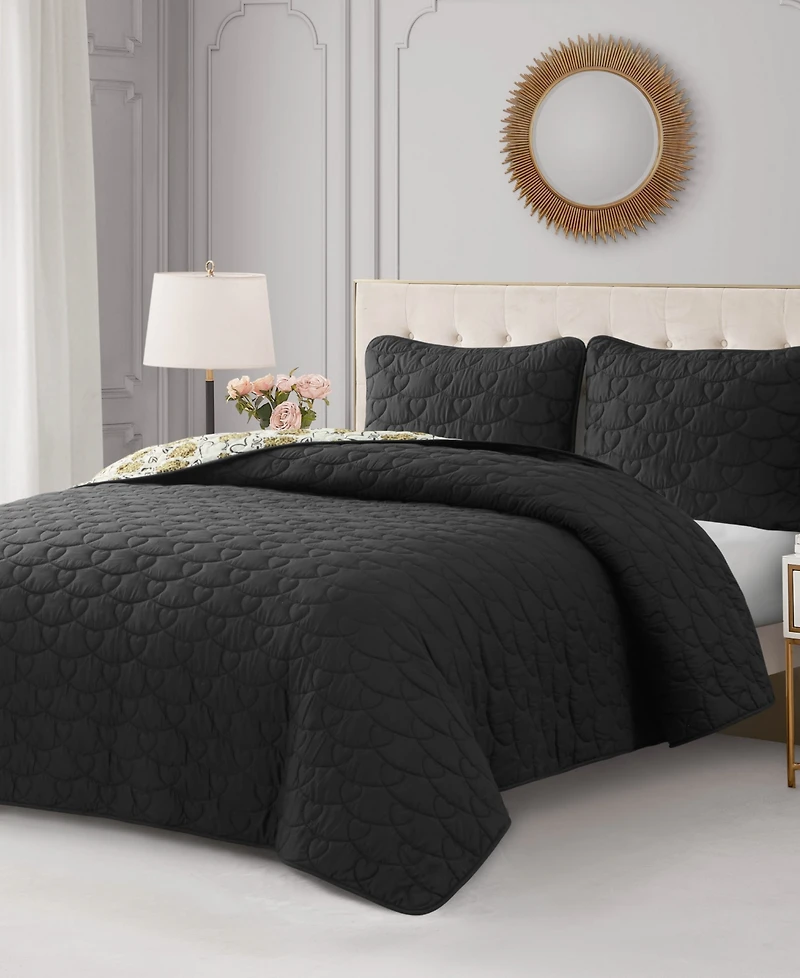 Juicy Couture Cheetah Doodle Hearts Reversible 3-Pc. Quilt Set, Full/Queen