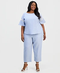 Anne Klein Plus Lace-Trim Flutter-Sleeve Top