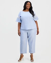 Anne Klein Flutter Sleeve Bateau Neck Top Wide Leg Crop Drawstring Pant