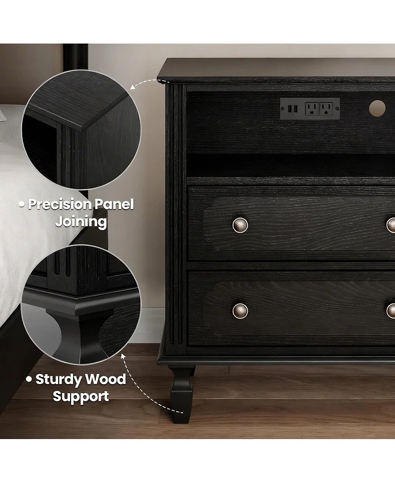 Yigii Wood Grain Nightstand with Charging Hub