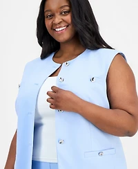 Anne Klein Plus Round-Neck Button-Front Vest