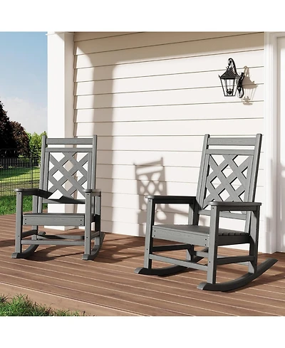 gaomon Outdoor Hdpe Rocking Chair Set of 2, Weather Resistant Porch Rockers with Wood Texture and 380 lbs Support for Deck, Pool, Backyard”