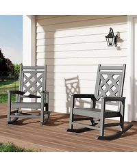 gaomon Outdoor Hdpe Rocking Chair Set of 2, Weather Resistant Porch Rockers with Wood Texture and 380 lbs Support for Deck, Pool, Backyard”