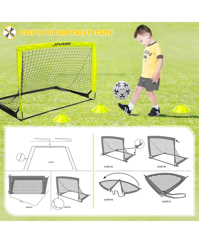 Joyaire Pro-Grade 4x3ft Pop-Up Soccer Goal for Kids – Durable 5-Layer Tear-Resistant Net & 10mm Poles, Portable Training Set with Size 4 Ball