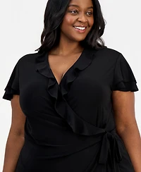 Anne Klein Plus Size Ruffled V-Neck Side-Tie-Top