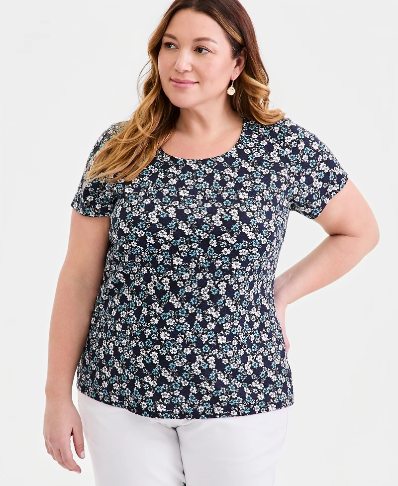 Style & Co Women's Plus Size Short-Sleeve Scoop-Neck Top, Exclusively at Macy's
