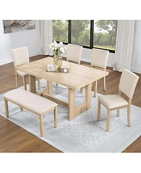 Streamdale Furniture 6-Piece Dining Table Set with Bench Upholstered Chairs