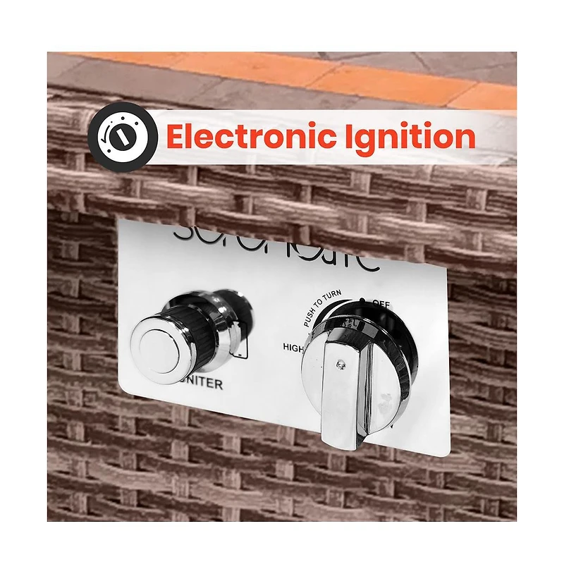 SerenelifeHome Outdoor Propane Fire Pit Table- 50,000 Btu Auto-Ignition Gas Fire Pit w/Glass Wind Guard, Mosaic Tabletop