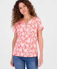 Style & Co Women's Printed Short- Sleeve Henley Top, Macy's Exclusive