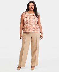 Kasper Plus Cap-Sleeve Keyhole Blouse