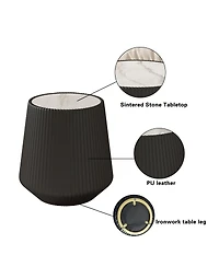 Streamdale Modern Leather Sofa Coffee Table with Sintered Stone Top