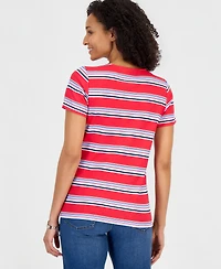 Style & Co Women's Striped Lace-Up Short-Sleeve Top, Macy's Exclusive