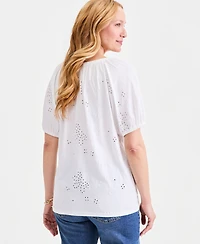 Style & Co Petite Short Flutter-Sleeve Eyelet Top, Macy's Exclusive