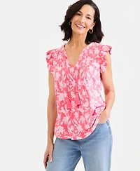 Style & Co Women's Printed Pintuck Flutter Sleeve Top, Macy's Exclusive