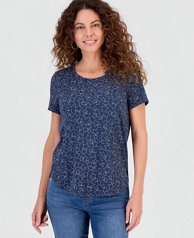 Style & Co Women's Printed Short-Sleeve Crewneck T-Shirt, Macy's Exclusive