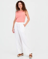 Style & Co Women's Embroidery Linen Blend Pull-On Pants, Macy's Exclusive