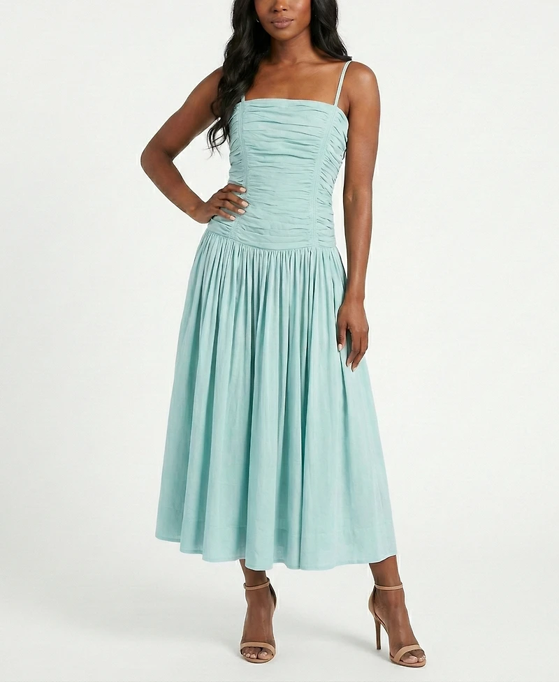 Taylor Women's Shirred Drop Waist Square Neck Dress