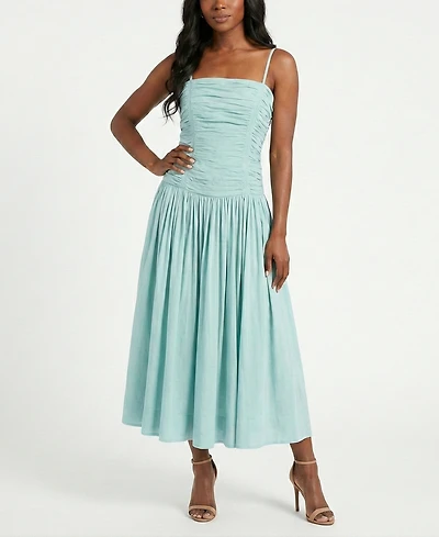 Taylor Women's Shirred Drop Waist Square Neck Dress